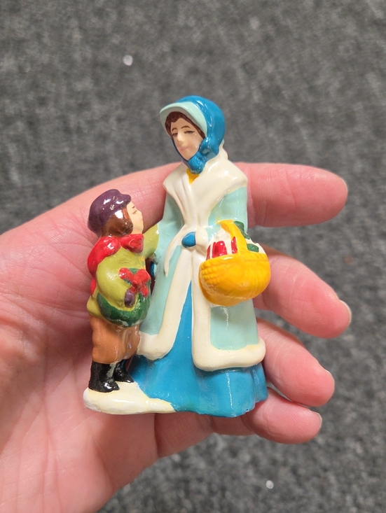 Avon Other - Avon Blue Cream Woman & Child Figurine with Yellow Basket